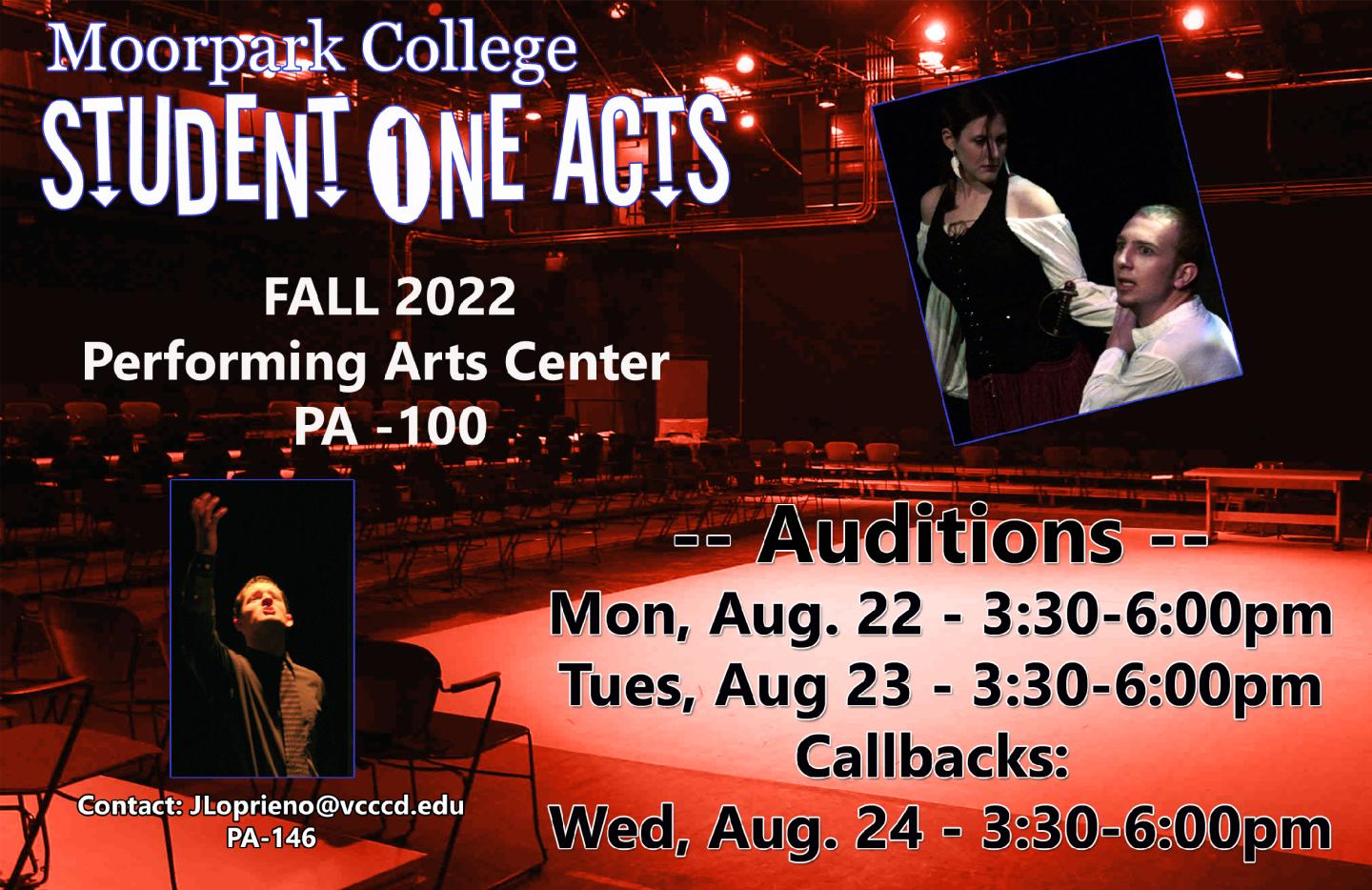 Image of Fall 2022 Original One Acts Auditions August 22- 24