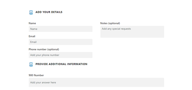 Moorpark College Testing Center Appointment Scheduler Page (Part 3 of 4).  Text reads: "Provide Your Details" and "Provide Additional Information" and includes example of additional questions that may be asked related to scheduling a Testing Center appointment.