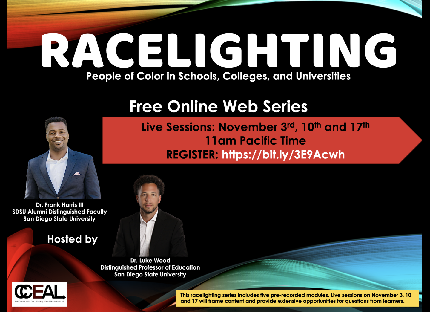 Flyer for Nov 3, 11:00 am Race Lighting Webinar.