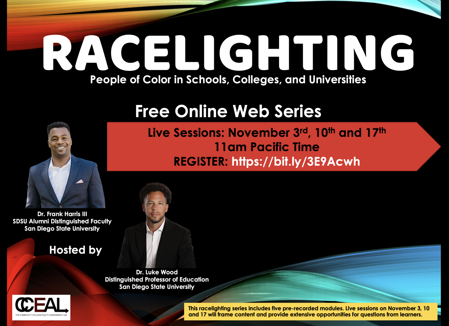 Flyer for Nov 3, 11:00 am Race Lighting Webinar. 