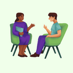 Two people talking in therapy. 
