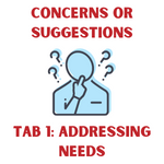Individual thinking. Text reads: concerns or suggestions. Tab 1: addressing needs