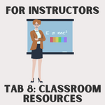 instructor in front of board. Text reads: For instructors. Tab 8: classroom resources