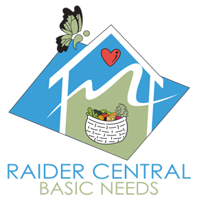 Raider Central Logo. A house with a butterfly and heart. Text reads: Raider Central Basic Needs