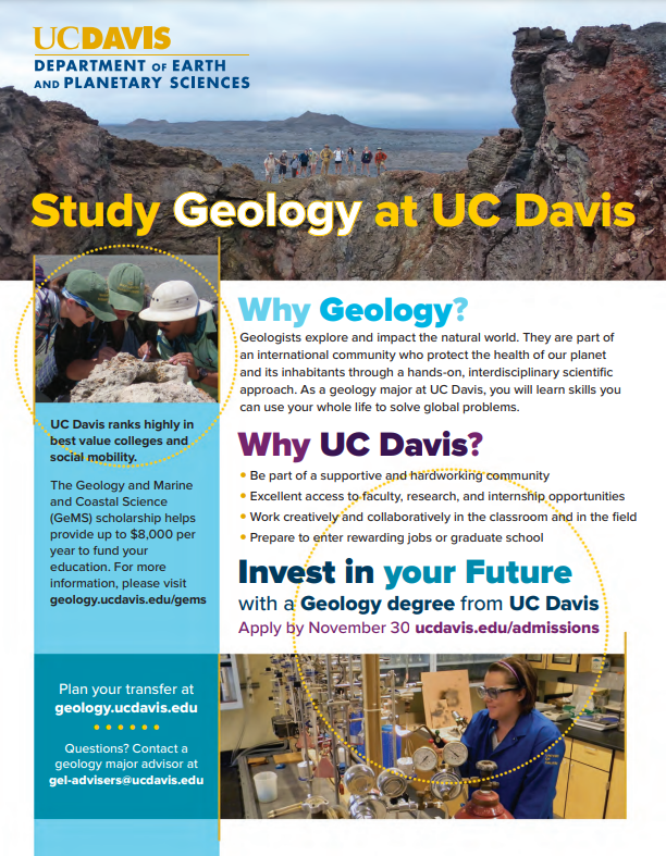 UC Davis Geology and Marine and Coastal Sciences flyer