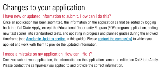 CSU Changes to Your Application