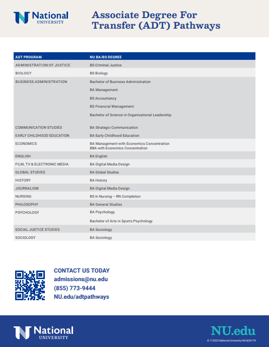 National University ADT Transfer Pathways page 2