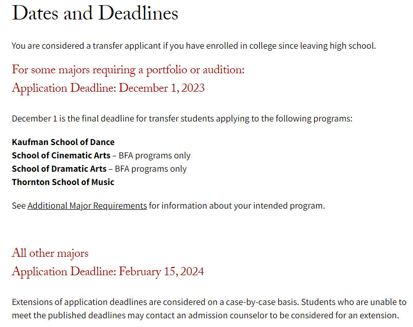 USC Fall 2024 Transfer Deadlines