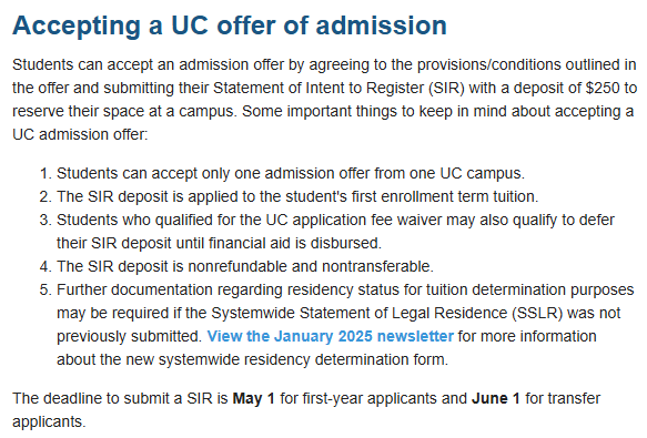 Accepting a UC Offer of Admission