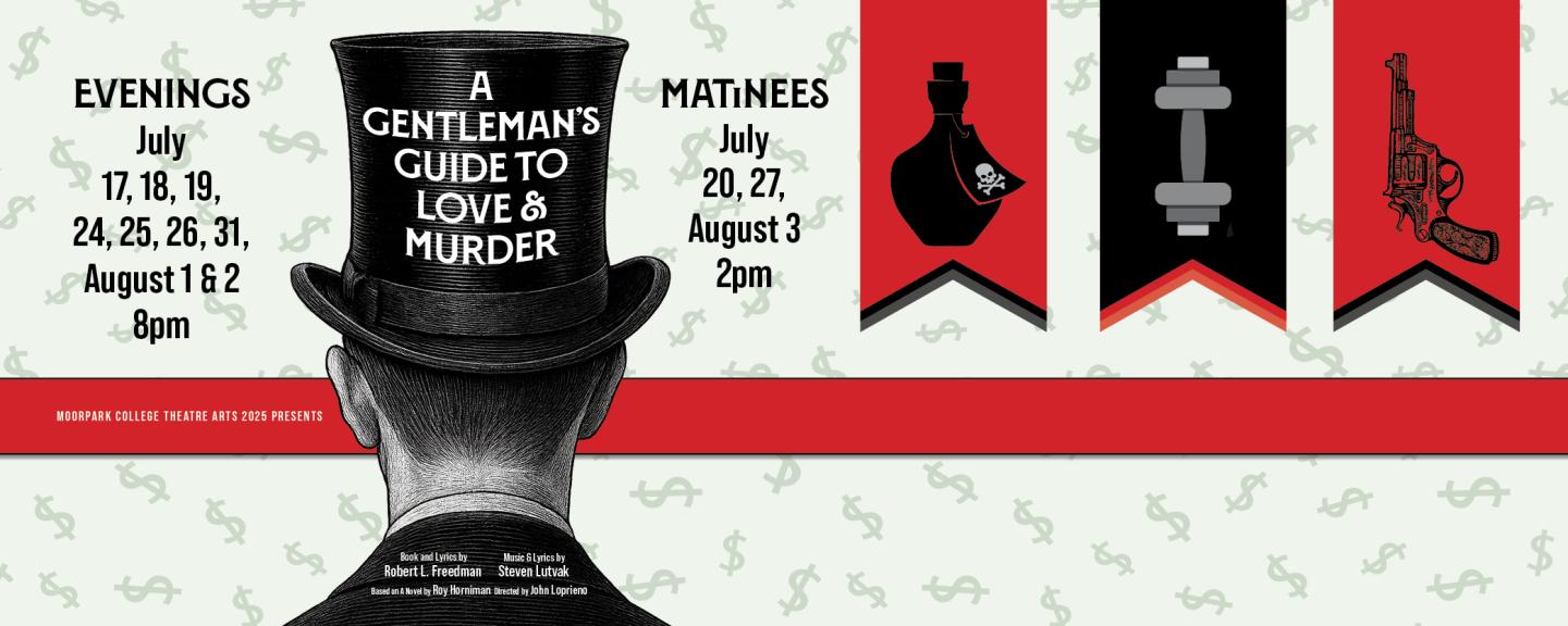 The MC Theatre Arts Department presents A Gentlemen's Guide to Love & Murder this summer July 17 through August 3rd, 2025.