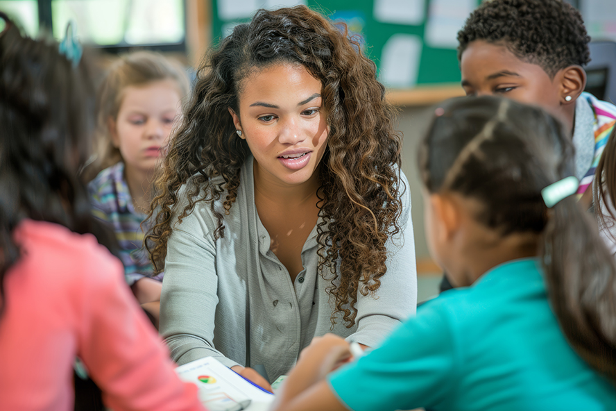 photo of teacher with kids