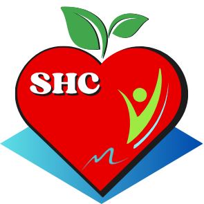 heart shaped apple with SHC text inside