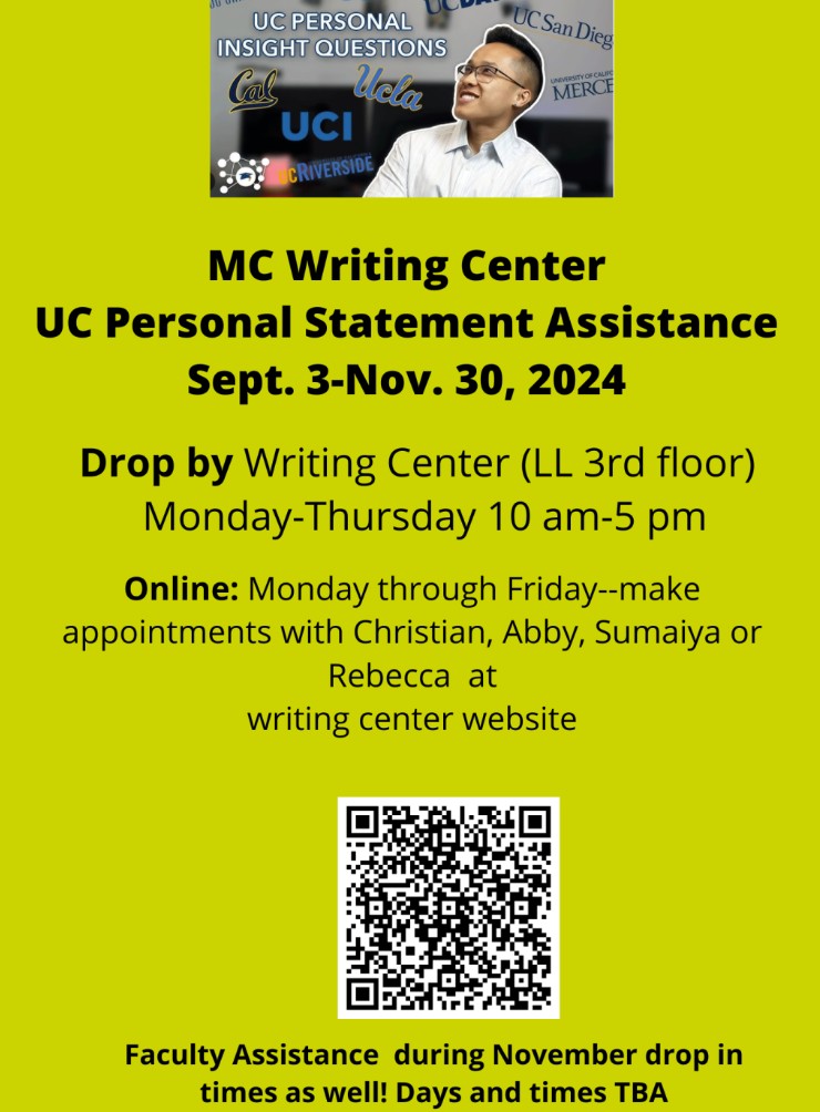 Writing Center Assistance for UC Application PIQ's