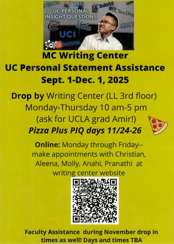 Writing Center Assistance with UC PIQ's