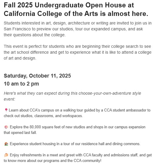Fall 2025 undergraduate open house October 11th