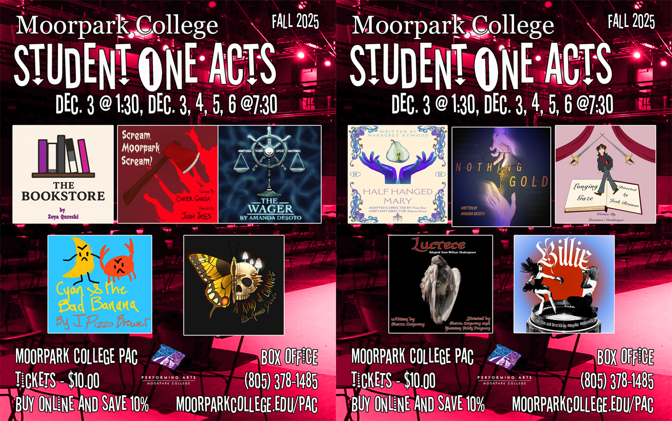 Fall 2025 Student One Acts - One week only December 3, 4, 5, 6 at 7:30pm, PA Building, Studio Theater. Seating limited.
