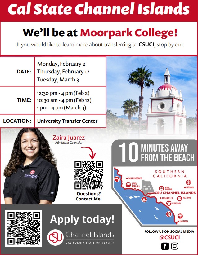 CSUCI Flyer with dates visiting Moorpark College