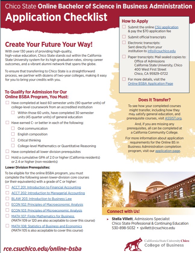 CSU Chico online application checklist