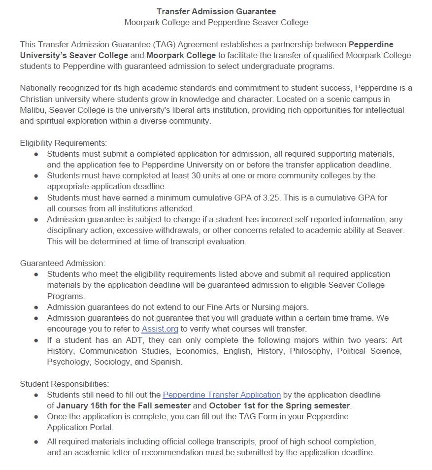 Pepperdine Seaver College TAG