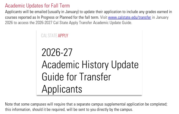 Academic Updates for Fall Term