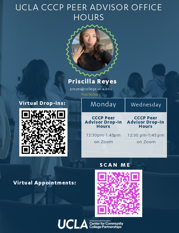 CCCP Peer Advisor Office Hours Mondays and Wednesdays 