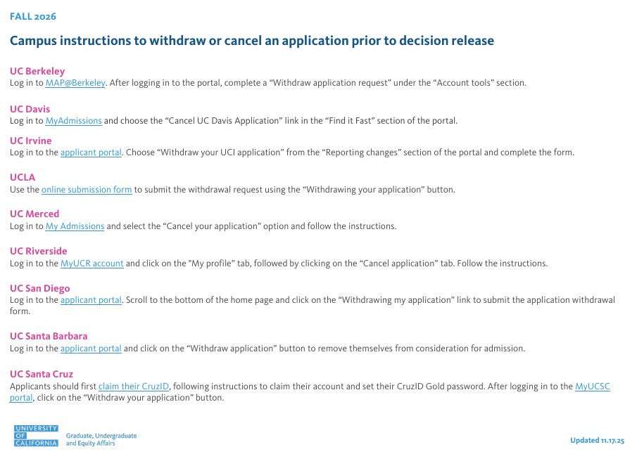Instructions to Withdraw or Cancel an application prior to decision release