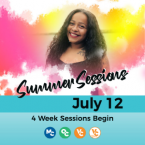 District alumni and text that reads: Summer Sessions July 12 District alumni and text that reads: Summer Sessions July 12