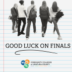 Students walking with backpacks and the text “Good Luck on F
