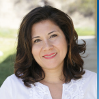 Photo of Angie Rodriguez next to Graphic with a palm tree and text that reads: Employee Highlight Series Moorpark College