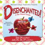 Disenchanted! Red apple with darts and writing on it.