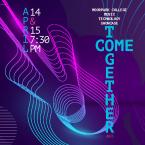 Come Together text with blue and purple neon guitar