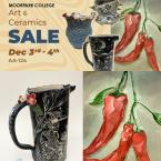 Student Art and Ceramics Sale Sowing a painting of red peppers and a clack coffee mug