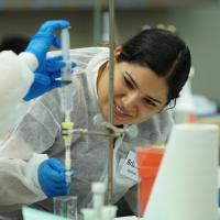 MC student does an experiment in the biotech lab