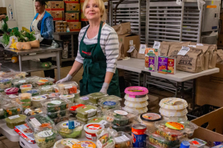 A woman running the food pantry at Moorpark College.