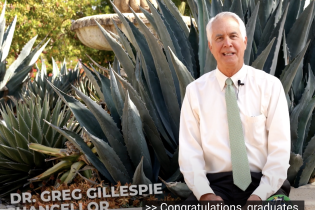 Screenshot of Chancellor Gillespie speaking in the youtube video linked here.
