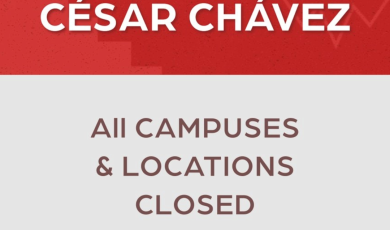 A graphic announcement honoring César Chávez. The text reads