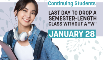 Text “Spring 2024. Continuing students. Last day to drop a s Text “Spring 2024. Continuing students. Last day to drop a s