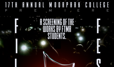 17th Annual Film Fest. Tickets, popcorn, award on black background