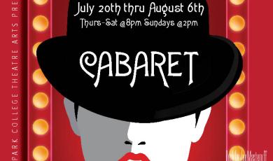 Cabaret red background illustration of woman in black hat