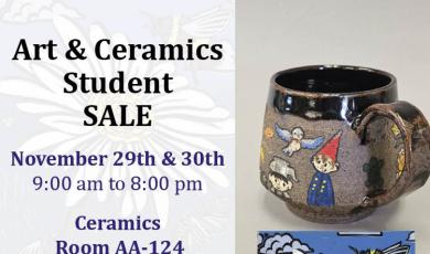 Art and Ceramics Student Sale. coffee mug and flower 