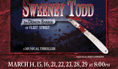 Sweeney Todd blood red background with Knife