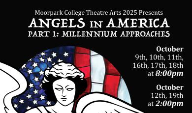 Angels in America Angel in front of stained glass American flag