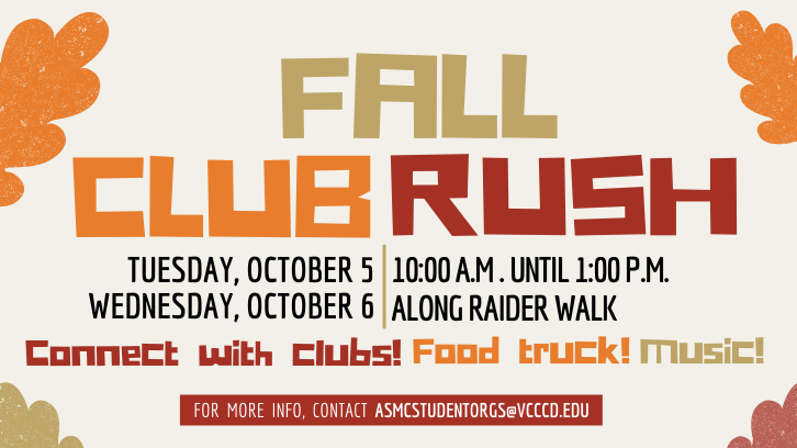 Fall Club Rush 2021 is Tuesday, October 5 and Wednesday, October 6 from 10am - 1pm