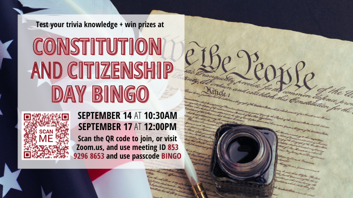 Test your trivia knowledge at the 2021 Constitution and Citizenship Day Bingo