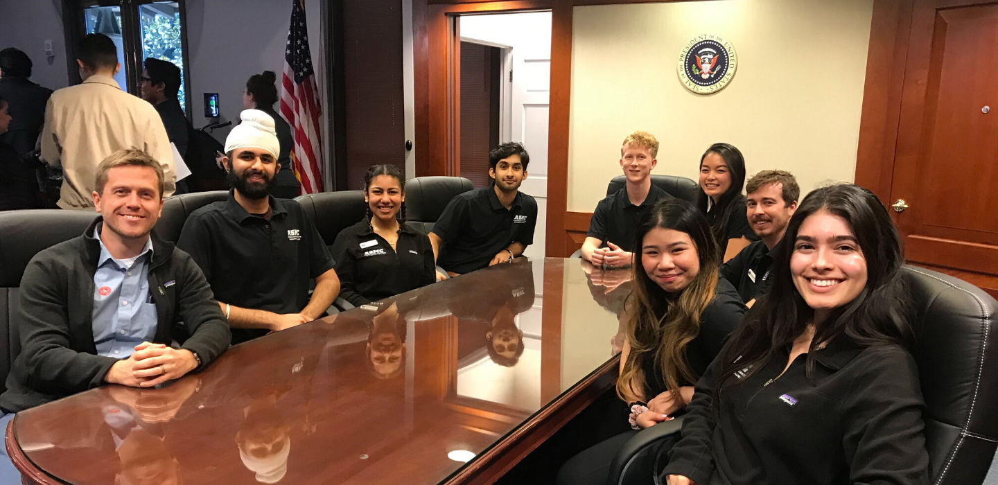 Associated Student reps pose for photo at Ronald Reagan Library.