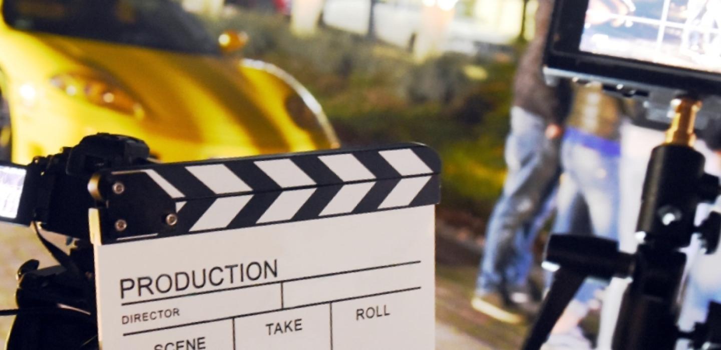 close up of a clapboard on a movie scene 