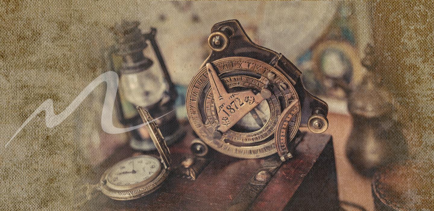 very old Compass and telescope over vintage canvas background to denote ancient times