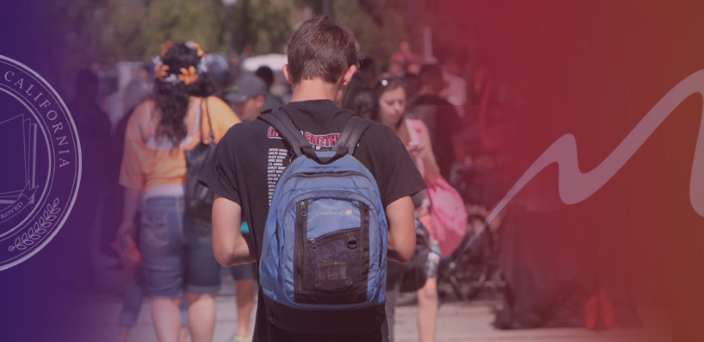 Student with backpack in rainbow colors