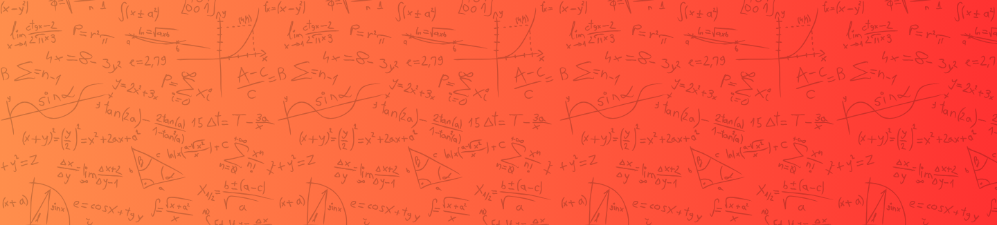 Gradient from red to orange with science icons behind it
