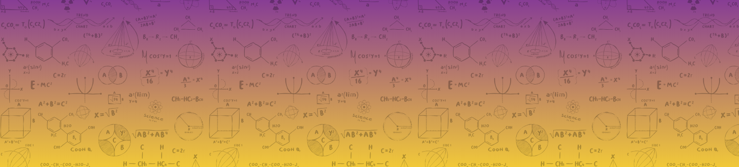 Gradient from purple to gold with science icons